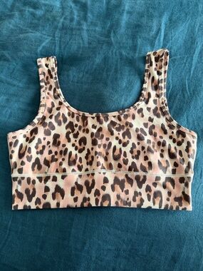 Leopard Print Scoop Neck Sports Bra - Pink & Brown